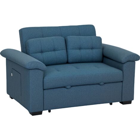 HOMCOM Click Clack Sofa Bed 2 Seater Sofa Bed for Living Room Blue