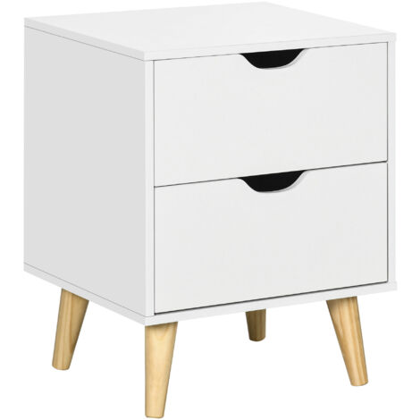 HOMCOM Bedside Table with Drawer, Side Table with Pine Wood Legs, White (1/5)