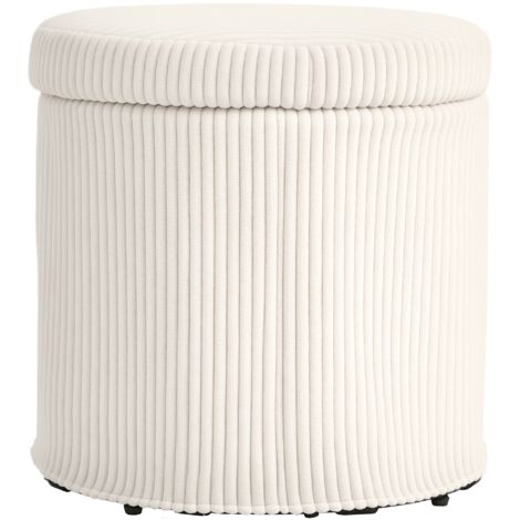 HOMCOM Round Storage Ottoman with Lid, Vanity Stool with Storage, Beige