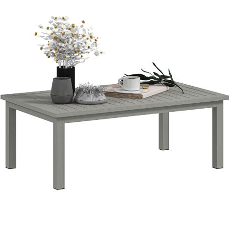 Outsunny Aluminium Outdoor Coffee Table Patio Table with Slat Top, Grey (1/5)