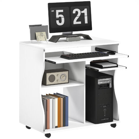 Small Computer Desk Laptop Study Table Storage Shelves Pull Out Keyboard Tray Cpu Storage Flower Pattern White