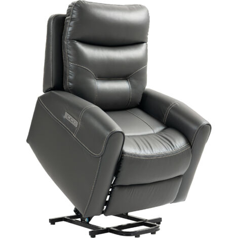HOMCOM Overstuffed Riser and Reclining Chair with USB Ports, Remote, Grey (1/5)