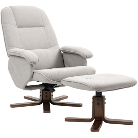 HOMCOM Swivel Recliner Chair with Footstool and Wooden Base, Light Grey