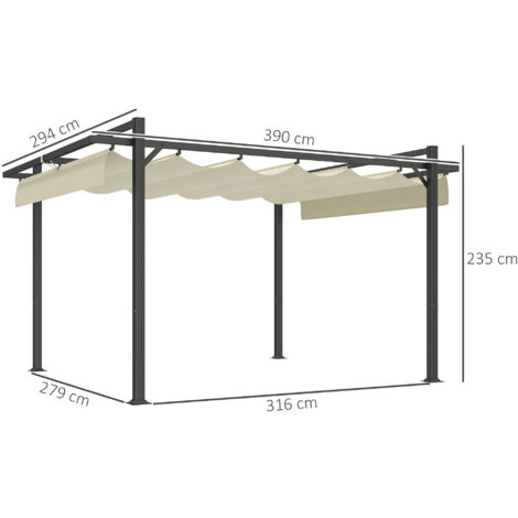 Outsunny 3 x 4m Pergola with Retractable Roof and Aluminium Frame, Khaki