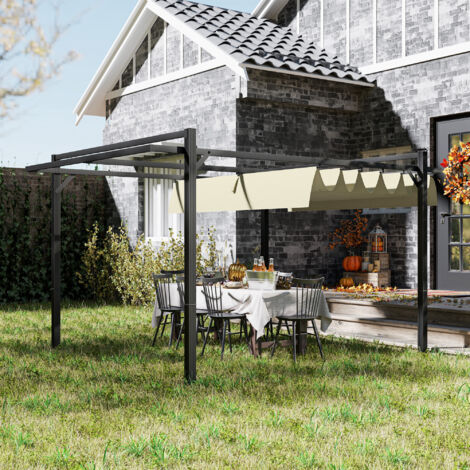 Outsunny 3 x 4m Pergola with Retractable Roof and Aluminium Frame, Khaki