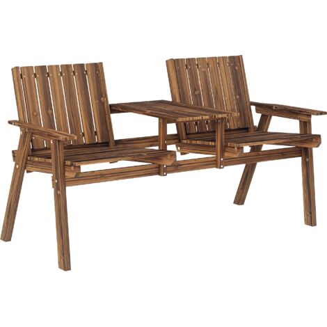 Outsunny 2-Seater Wooden Garden Bench Patio Antique Loveseat with Armrest Carbonised finish