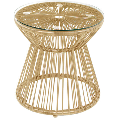 Outsunny PE Rattan End Table, Round Hollow Drum Design Side Table, Natural (1/5)