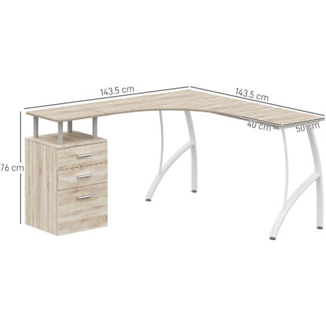 HOMCOM L-Shaped Corner PC Desk Table w/ Drawer Home Office Workstation Oak