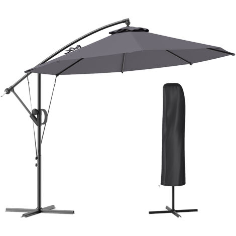 Outsunny 3(m) Cantilever Banana Parasol with Cover Wind Strap UPF50+Grey (1/5)