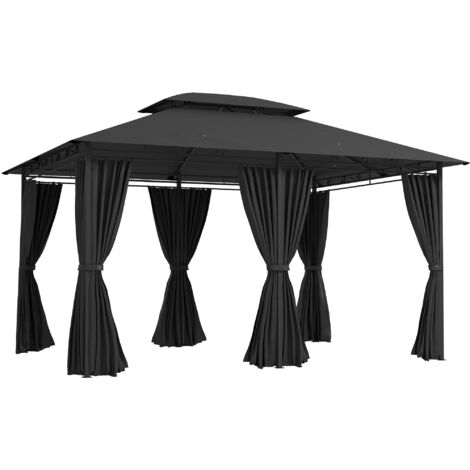Outsunny 4m x 3(m) Outdoor 2-Tier Steel Frame Gazebo w/ Curtains Outdoor Garden Black (1/5)