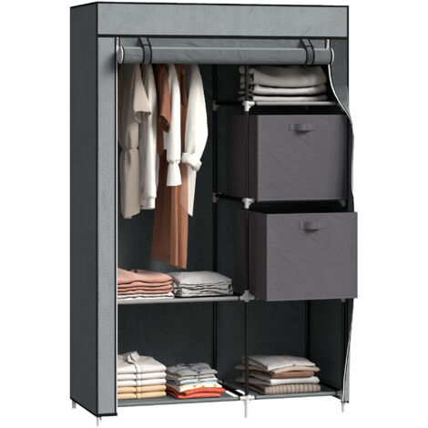 HOMCOM Fabric Portable Wardrobe with 2 Fabric Drawers, Hanging Rail, Grey (1/5)