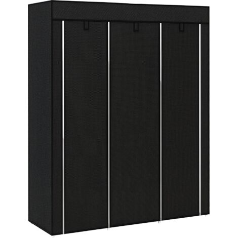 HOMCOM Fabric Portable Wardrobe with 8 Shelves 2 Hanging Rails, Black