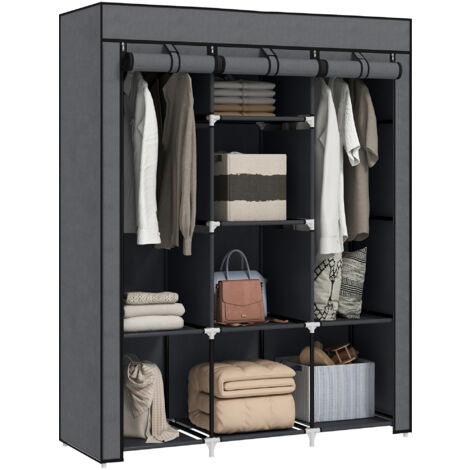 HOMCOM Fabric Portable Wardrobe with 8 Shelves 2 Hanging Rails, Grey (1/5)