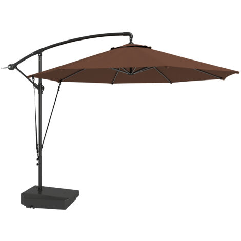 Outsunny Garden Cantilever Parasol with Cover Weighted Base Wind Strap Brown (1/5)