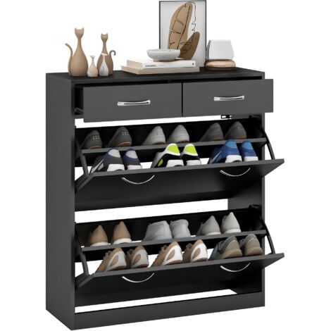 HOMCOM Slim Shoe Cabinet with 2 Flip Drawers for 12 Pairs of Shoes Black