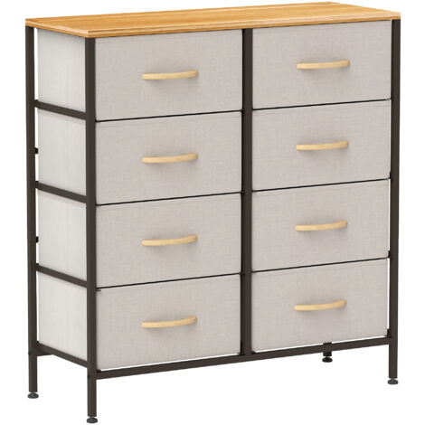 HOMCOM 8 Drawer Fabric Chest of Drawers w/ Wooden Top for Hallway Cream (1/5)
