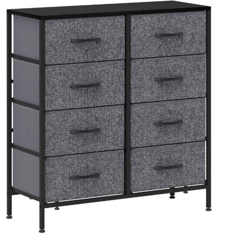 HOMCOM 8 Drawer Fabric Chest of Drawers w/ Wooden Top for Hallway Black