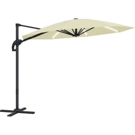 Outsunny 3(m) Garden Parasol w/ Lights, Crank Handle & Cross Base, Cream (1/5)