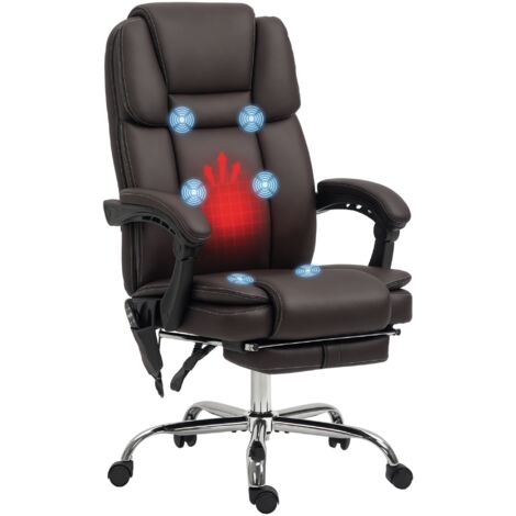 Vinsetto Massage Office Chair, PU Leather High Back Recliner, Dark Brown (1/5)