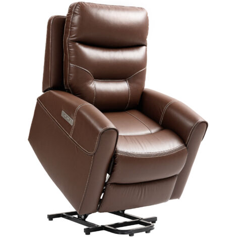 HOMCOM Overstuffed Riser and Reclining Chair with USB Ports, Remote, Brown