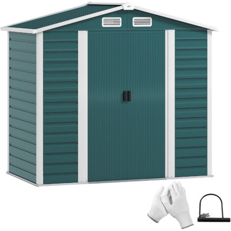 Outsunny 7 x 4ft Upgraded Metal Shed with Lock, Easy to Assemble, Green