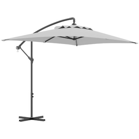 Outsunny 3 m Cantilever Parasol with Cross Base, Crank Handle, 6 Ribs Light Grey