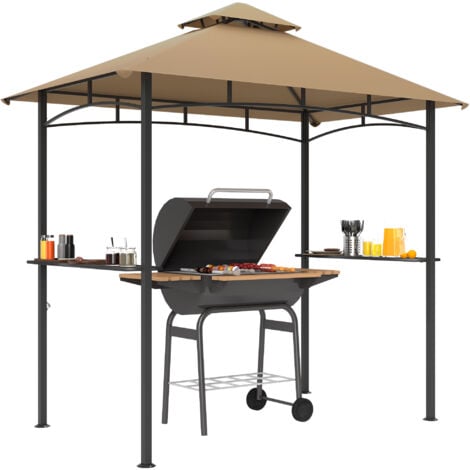 Outsunny Outdoor Double-tier BBQ Gazebo Shelter Grill Canopy Barbecue Tent Khaki