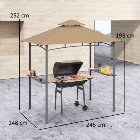 Outsunny Outdoor Double-tier BBQ Gazebo Shelter Grill Canopy Barbecue Tent Khaki
