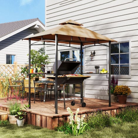 Outsunny Outdoor Double-tier BBQ Gazebo Shelter Grill Canopy Barbecue Tent Khaki