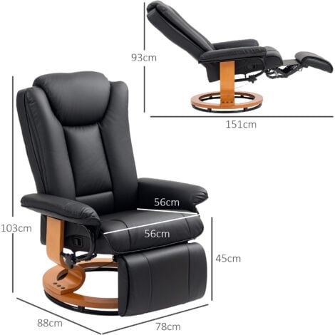 HOMCOM PU Leather Reclining Armchair with Footrest for Living Room, Black