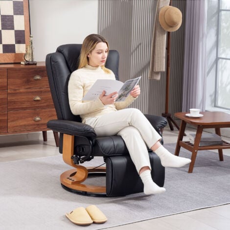 HOMCOM PU Leather Reclining Armchair with Footrest for Living Room, Black