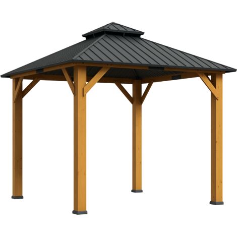 Outsunny 3x(3)M Double-Tier Hardtop Gazebo, Outdoor Patio Shelter, Grey (1/5)