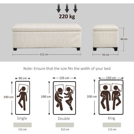 HOMCOM Storage Ottoman with Lid, 112cm Bench Chest Box, Beige
