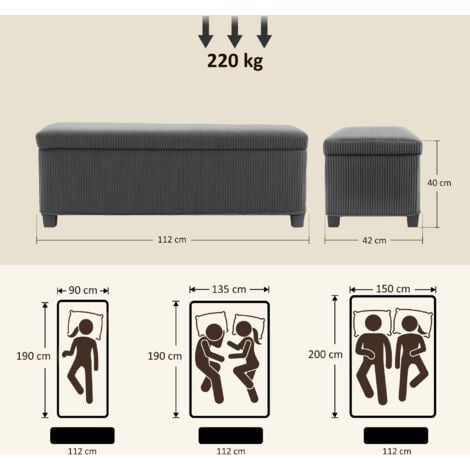 HOMCOM Storage Ottoman with Lid, 112cm Bench Chest Box, Grey