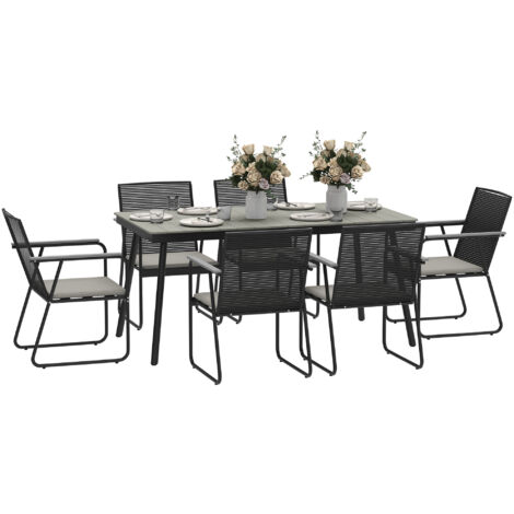 Outsunny 6 Seater Garden Dining Set with Cushions Rattan Backrest, Grey