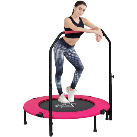 "HOMCOM 40"" Foldable Mini Fitness Trampoline w/ Foam Handle Pink"