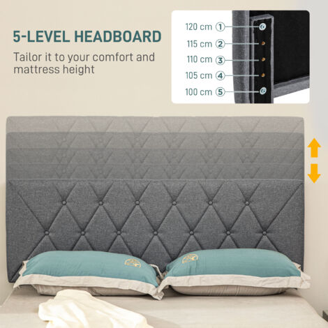HOMCOM King Size Bed Frame with 5-Level Adjustable Linen Headboard