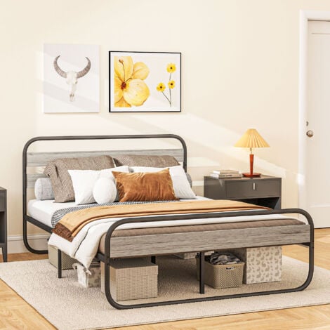 HOMCOM 4ft6 Metal Platform Double Bed Frame with Under Bed Storage