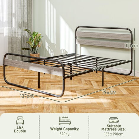 HOMCOM 4ft6 Metal Platform Double Bed Frame with Under Bed Storage