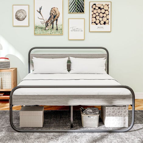 HOMCOM 4ft6 Metal Platform Double Bed Frame with Under Bed Storage