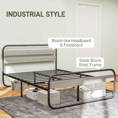 HOMCOM 4ft6 Metal Platform Double Bed Frame with Under Bed Storage