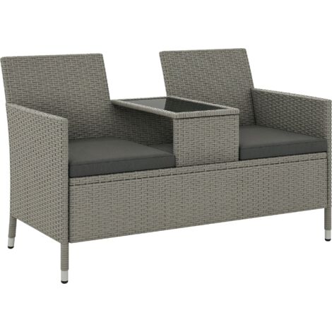 Outsunny Rattan Chair Garden Furniture Patio Companion Love Seat Table Mixed Grey