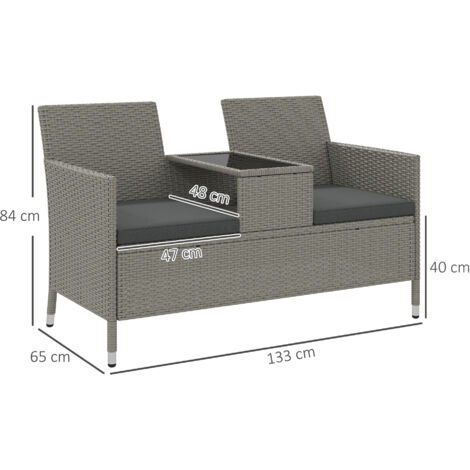 Outsunny Rattan Chair Garden Furniture Patio Companion Love Seat Table Mixed Grey