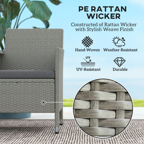 Outsunny Rattan Chair Garden Furniture Patio Companion Love Seat Table Mixed Grey