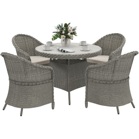 Outsunny Rattan Dining Set for 4 with Cushions and Umbrella Hole, Grey (1/5)