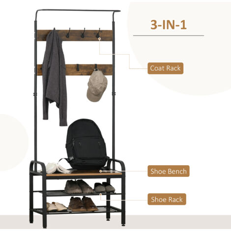 HOMCOM Industrial Coat Rack Stand with 8 Hooks Hangers Storage Cabinet Brown