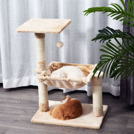 PawHut 70cm Cat Tree for Indoor Cats Durable Natural Sisal Scratching Posts Hammock Bed Beige