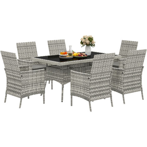 Outsunny 6 Seater Rattan Garden Furniture Set with Cushions, Mixed-Grey