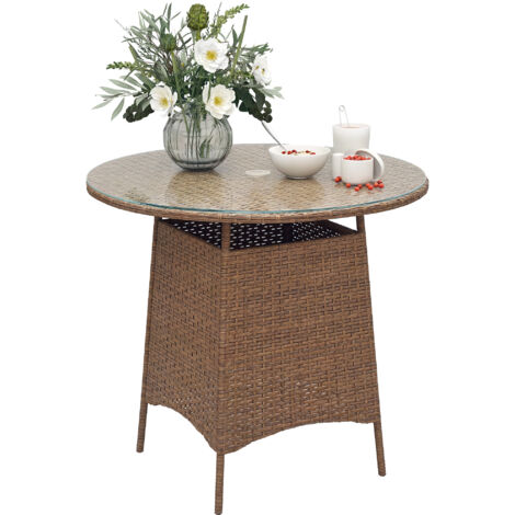 Outsunny Patio Furniture Rattan Garden Table with Umbrella Hole, Brown (1/5)