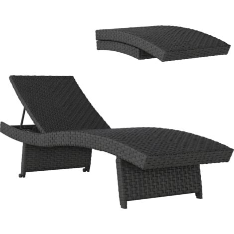 Outsunny PE Rattan Sun Lounger with 4-Level Adjustable Backrest, Black